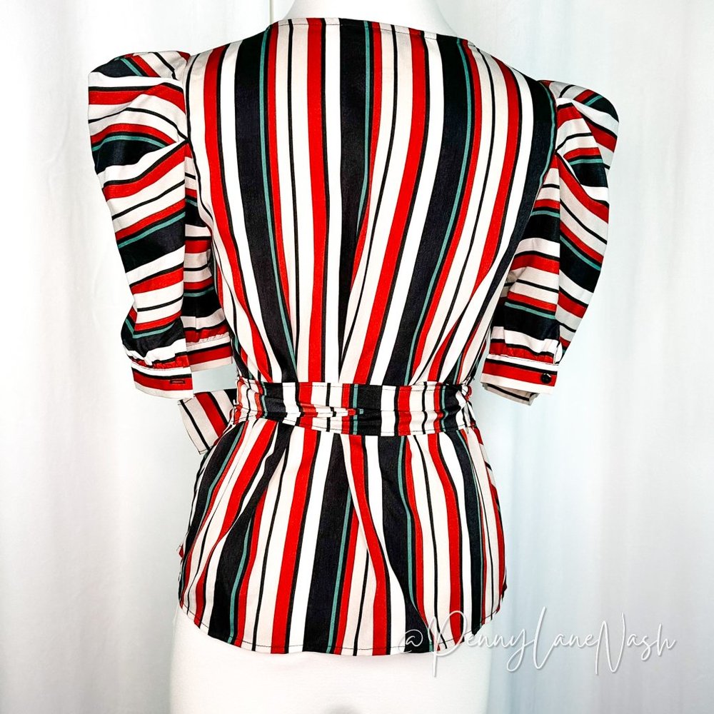 A Calin by Flying Tomato Puff Sleeve Striped Wrap Top - Picture 9 of 12